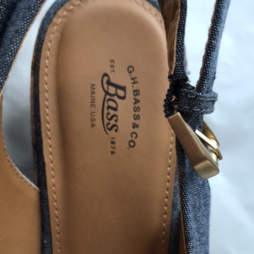 GH BASS & CO CHRISTY SANDALS DENIM cork wedge new - Picture 4 of 9